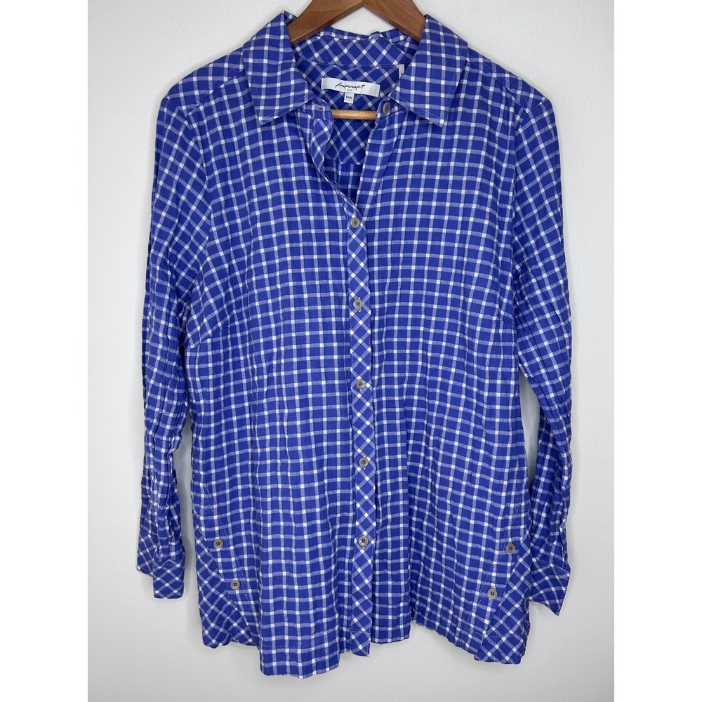 Foxcroft NYC Purple White Gingham Check Button Up Shirt Sz 14W Career Capsule